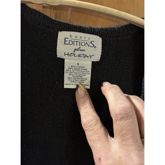 Vtg KMART BASIC EDITIONS Holiday Ugly Christmas Sweater Vest 1X Sequins Tree - Picture 5 of 8